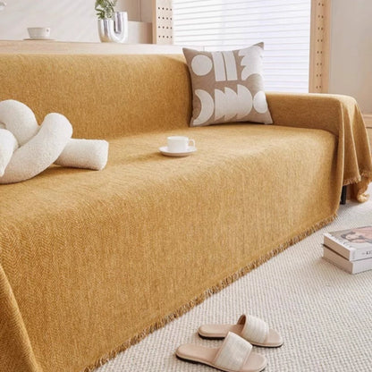 Chenille Bankhoes met Kwastjes – Stijlvolle Bescherming voor Bank en Fauteuil – Wasbaar & Waterdicht