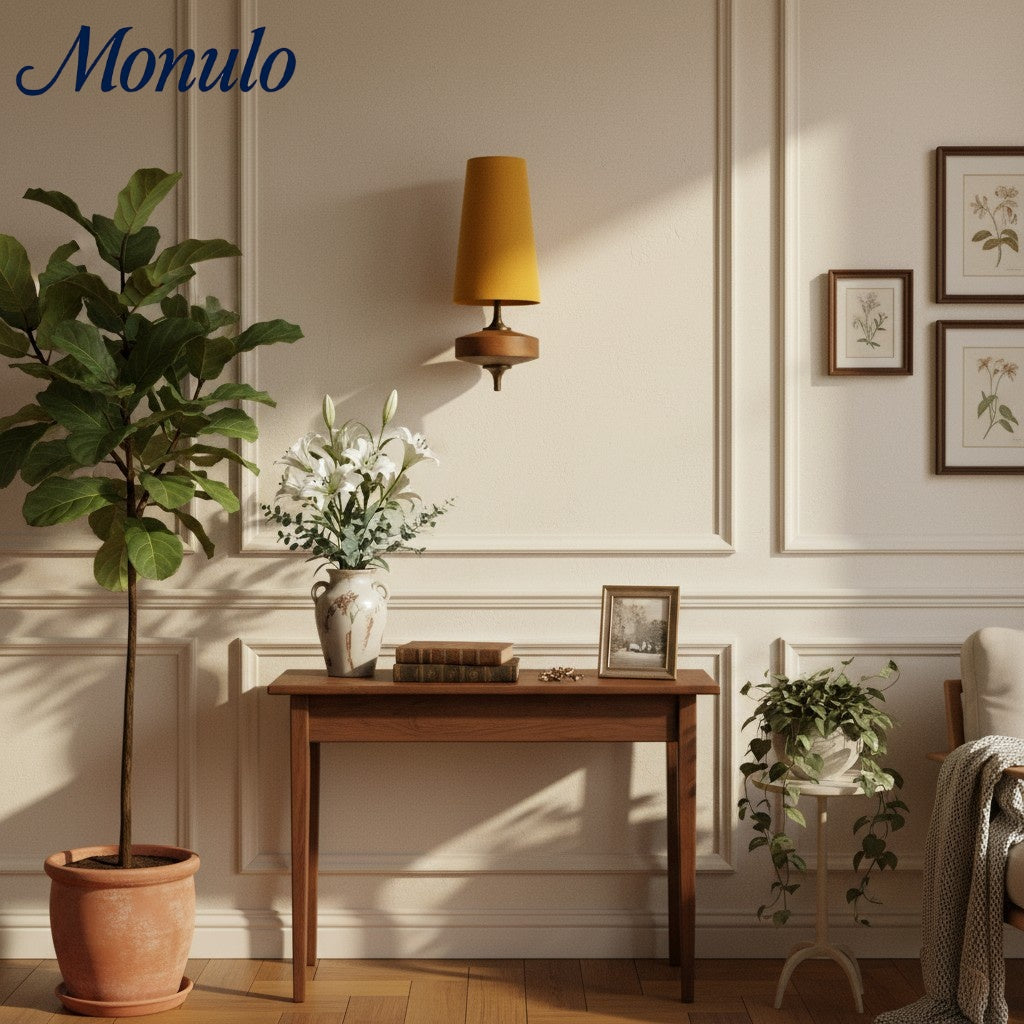 Retro Wandlamp met Stoffen Kap – Vintage Verlichting voor Slaapkamer