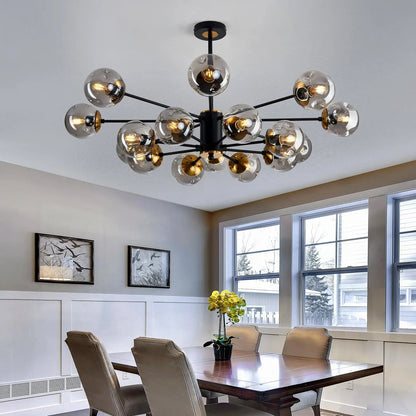 Scandinavische kroonluchter Ida glas ijzer zwart woonkamer eetkamer moderne hanglamp design verlichting bolvormig