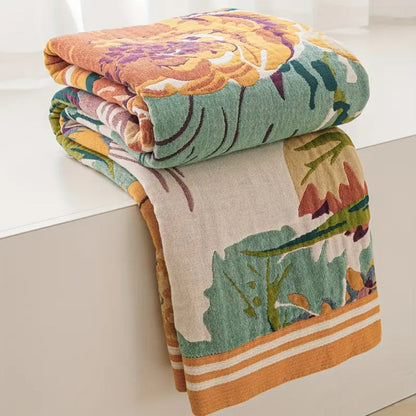 Katoenen Plaid met Jacquard Bloemendessin Steenrood Geweven Dubbelzijdig Kwaliteitsdeken Voor Bank Bed Logeerkamer Stijlvol Zacht Ademend 200x230 cm