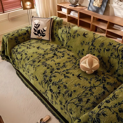 Premium Chenille Bankdeken met Bloemdessin en Kwastjes – Comfortabele Sofahoes voor Woonkamer en Lounge