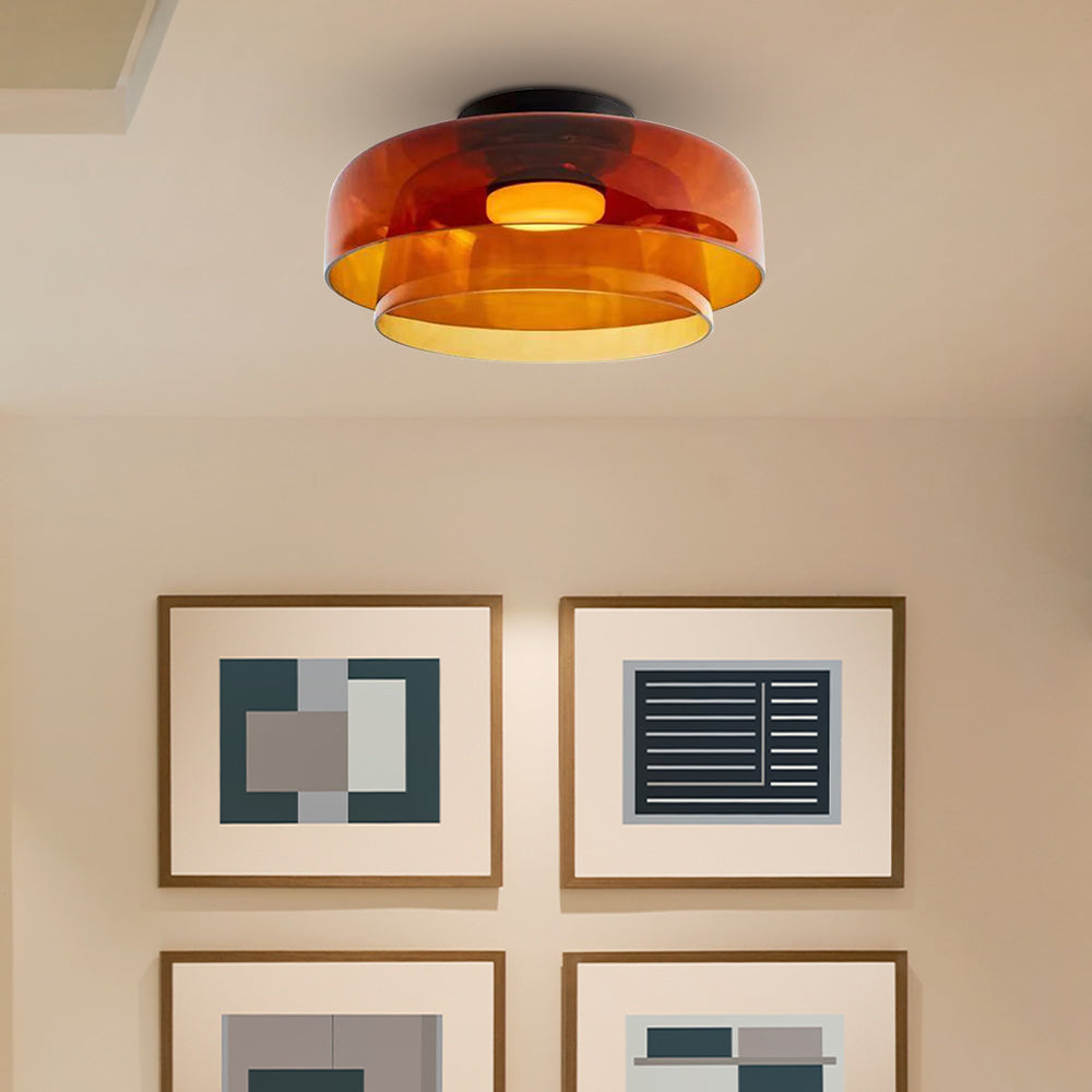 Design Glazen Plafondlamp met Gelaagde Structuur — Elegant Lichtspel voor Eetkamer, Woonkamer en Slaapkamer