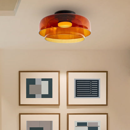 Design Glazen Plafondlamp met Gelaagde Structuur — Elegant Lichtspel voor Eetkamer, Woonkamer en Slaapkamer