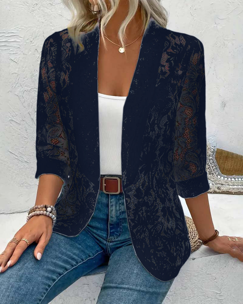 Dames Blazer Kanten Jas Elegant Zwart