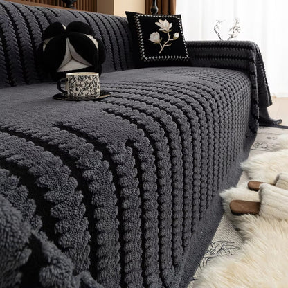 Gevoerde Bankhoes met Getufte Structuur – Zachte Velours Sofahoes met Antislip Achterkant | Warme Bankovertrek voor Winter