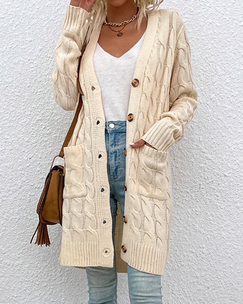 Lange Cardigan Met Lange Mouwen Effen Kleur - StudioMarella