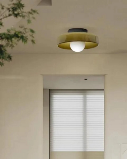 Moderne ronde plafondlamp van glas en ijzer – minimalistische designlamp voor woonkamer en slaapkamer met warme lichtkleur