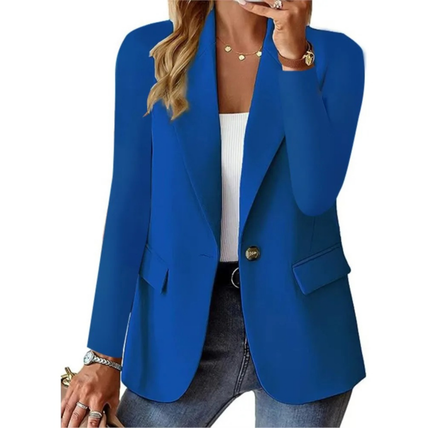 Dames Blazer Met Gesp en Zakken Trendy Design