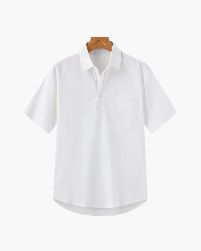 Linnen Poloshirt voor Heren Zomer met Borstzak Korte Mouw