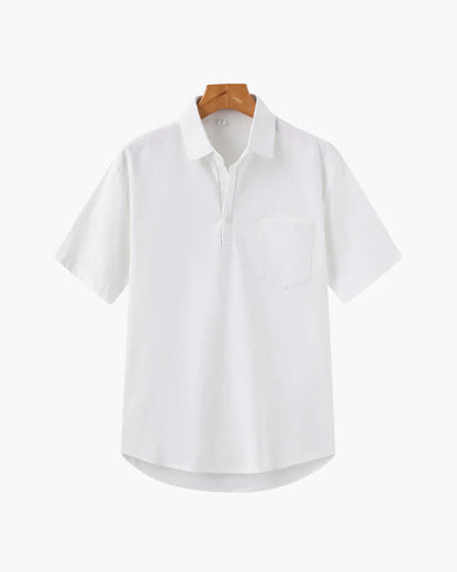 Linnen Poloshirt voor Heren Zomer met Borstzak Korte Mouw