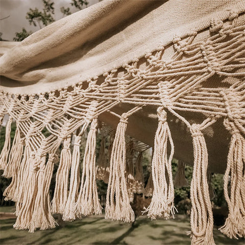 Handgeweven Hangmat Katoenen Touw Boho-Stijl Tweepersoons Draagbaar 200x150cm