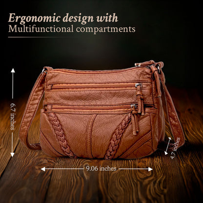 Schoudertas met Verstelbare Riem en Magnetische Sluiting Dames Handtas Crossbody Tas Bruin Zwart Kunstleer