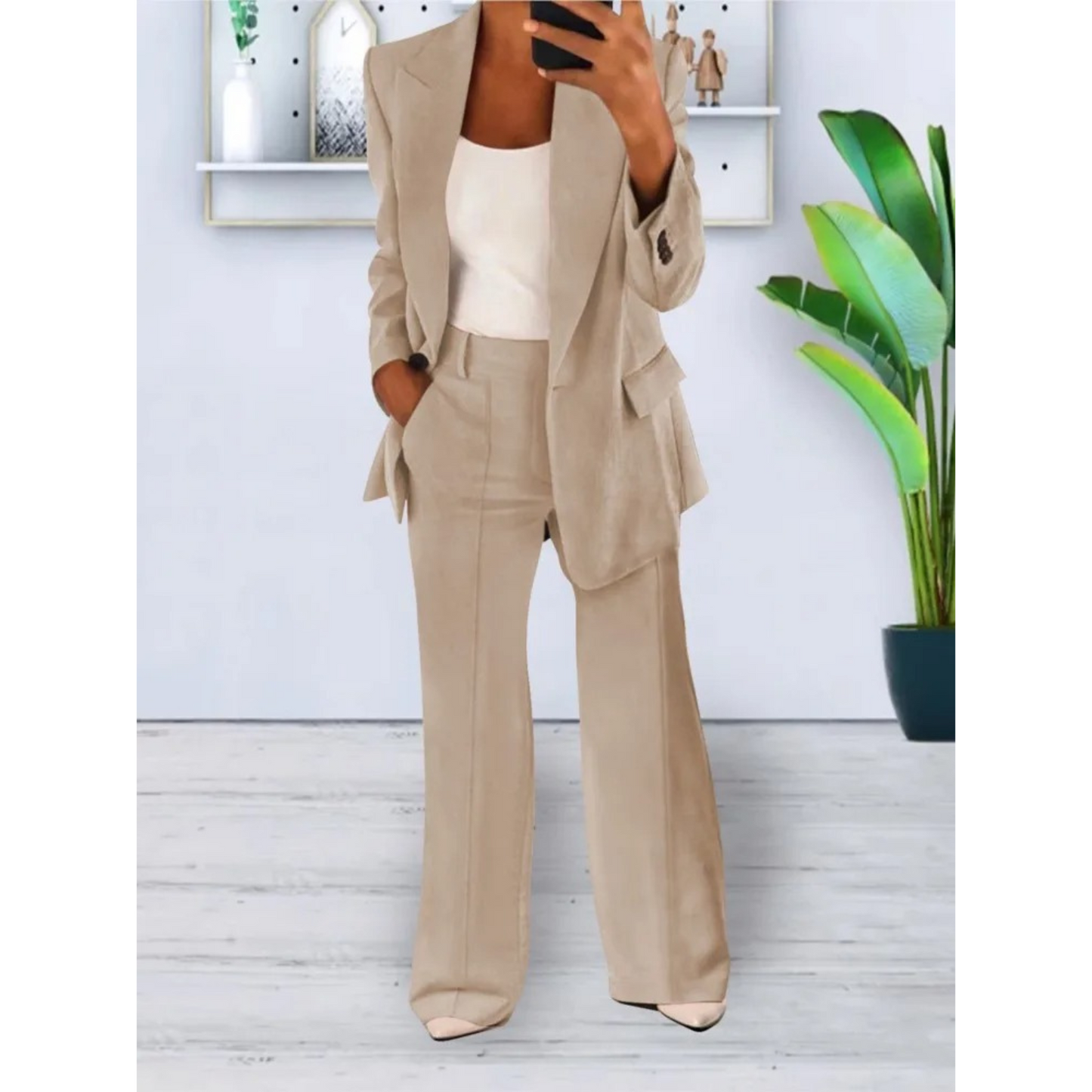Relaxed Fit Blazer en Broek Set Effen Kleur Casual