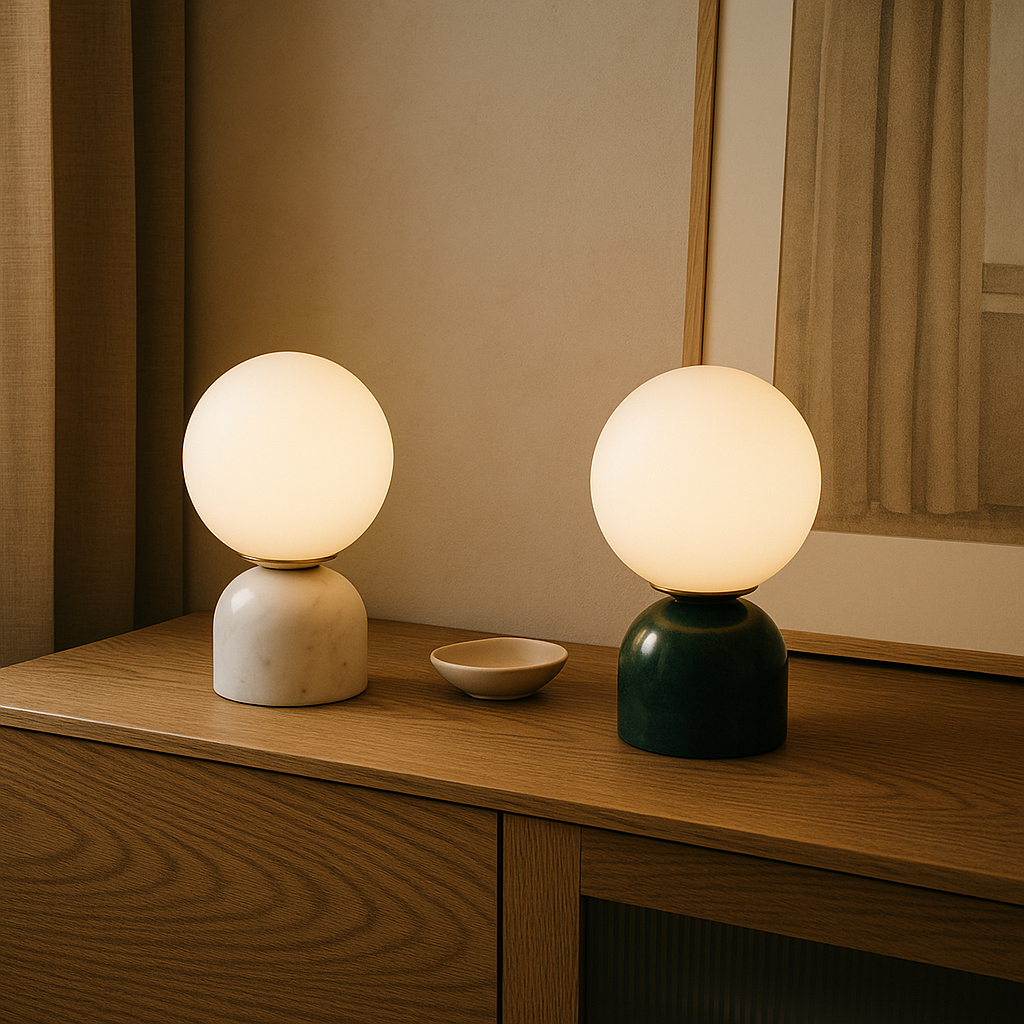 Hindsa Tafellamp Marmer Glas Ø15xH9 Warm Licht 3000K Tafellamp Nachtkastje Woonkamer Design Verlichting Minimalistisch Scandinavisch