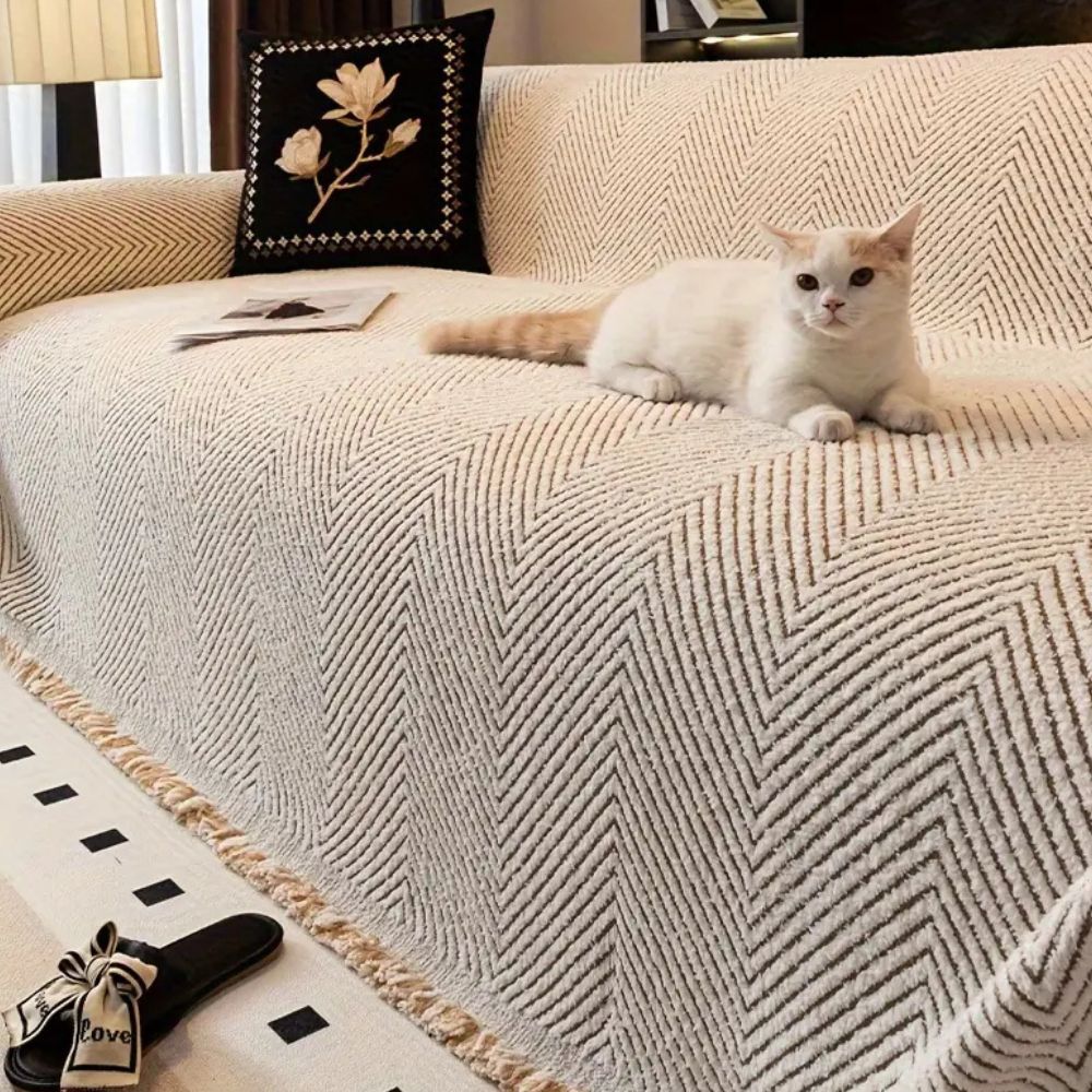 Geweven Bankhoes met Herringbone Patroon – Beschermende Plaid voor Bank & Fauteuil