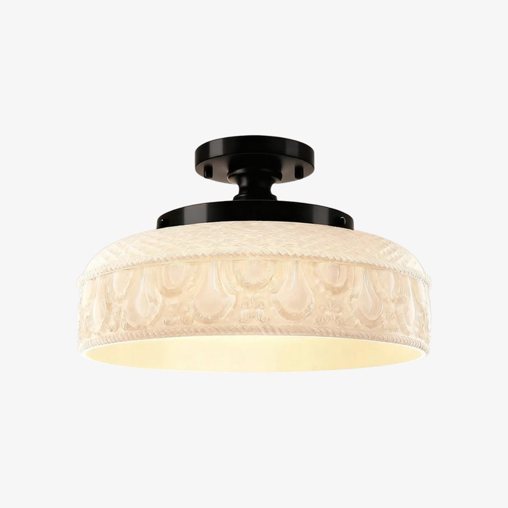 Geribbelde Glazen Plafondlamp met Metalen Armatuur – Minimalistische Verlichting voor Slaapkamer en Gang