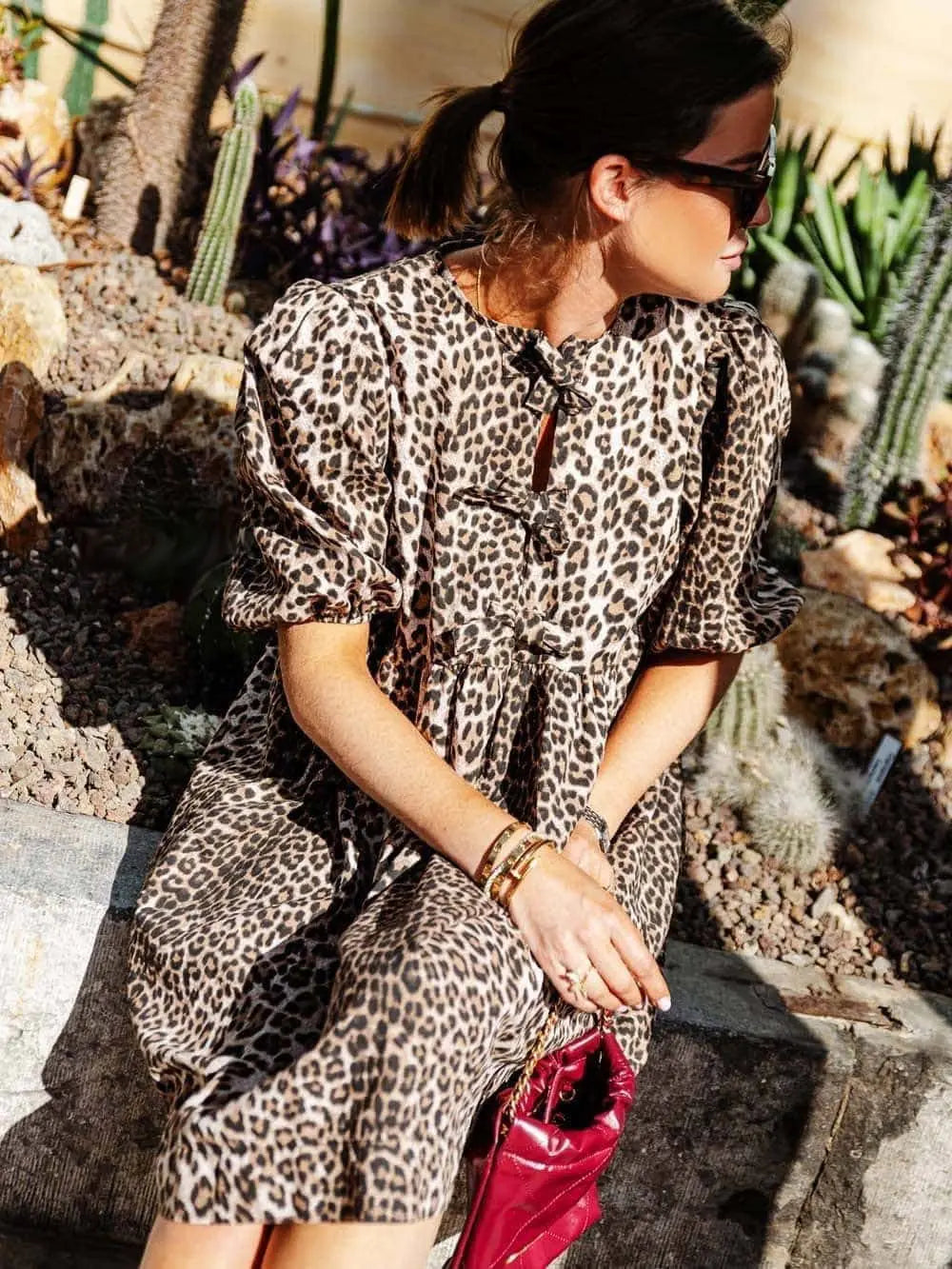 Dames Jurk Luipaardprint Kort Model met Puffmouwen