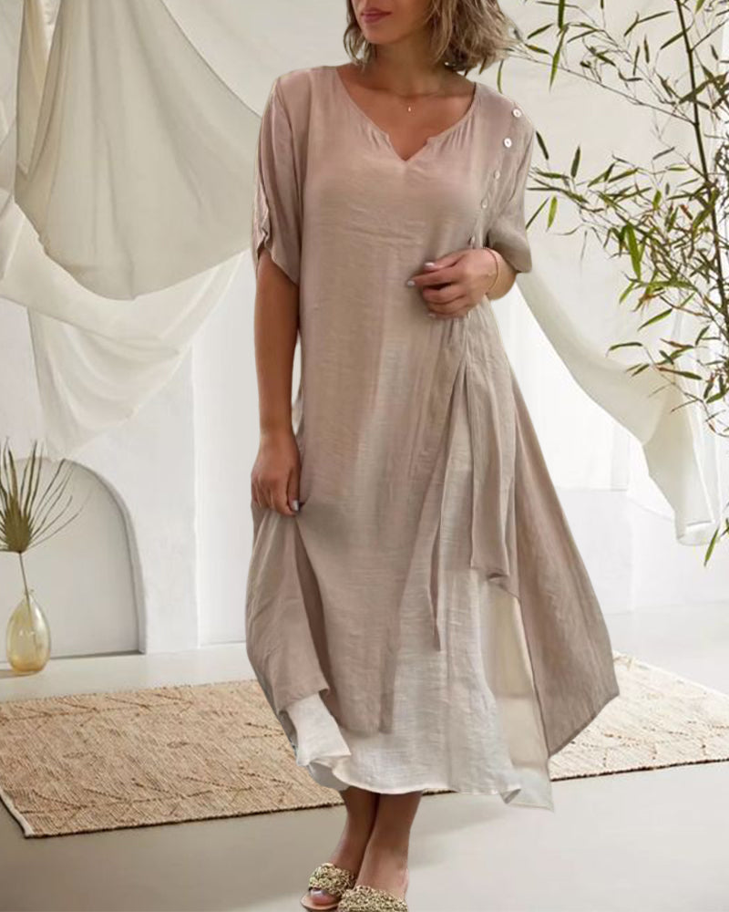 Korte Zomerjurk Asymmetrische Mouw Vrouwenjurk Zonnejurk