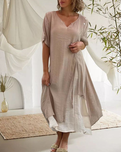 Korte Zomerjurk Asymmetrische Mouw Vrouwenjurk Zonnejurk
