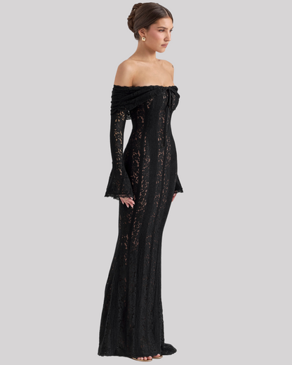 Luxe Kanten Maxi Jurk Off Shoulder