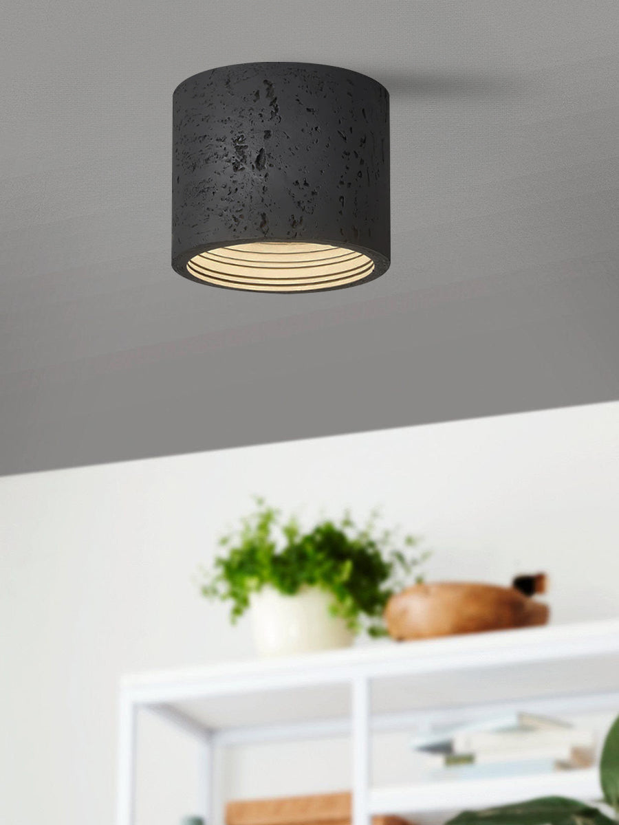 Cilindrische plafondlamp van travertijn – LED verlichting voor moderne interieurs
