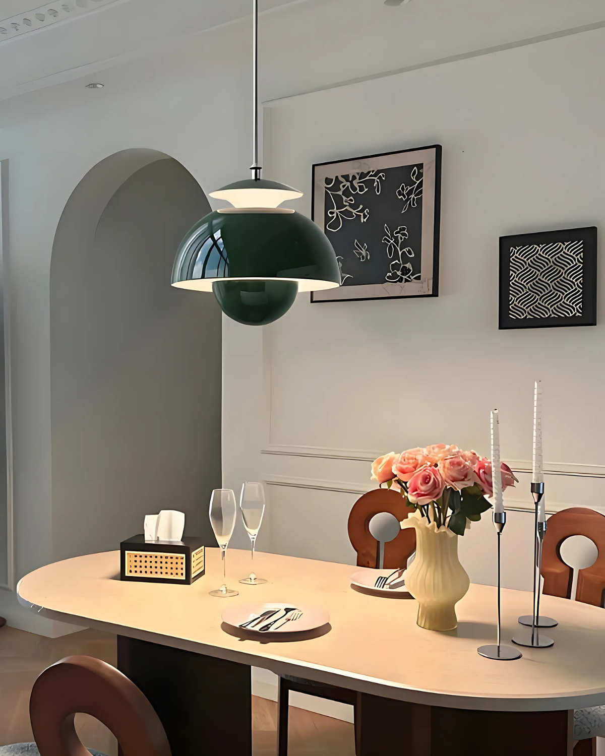 Minimalistische Hanglamp Wit Rond Design Scandinavisch Interieur Eetkamer Slaapkamer Woonkamer Sfeerverlichting
