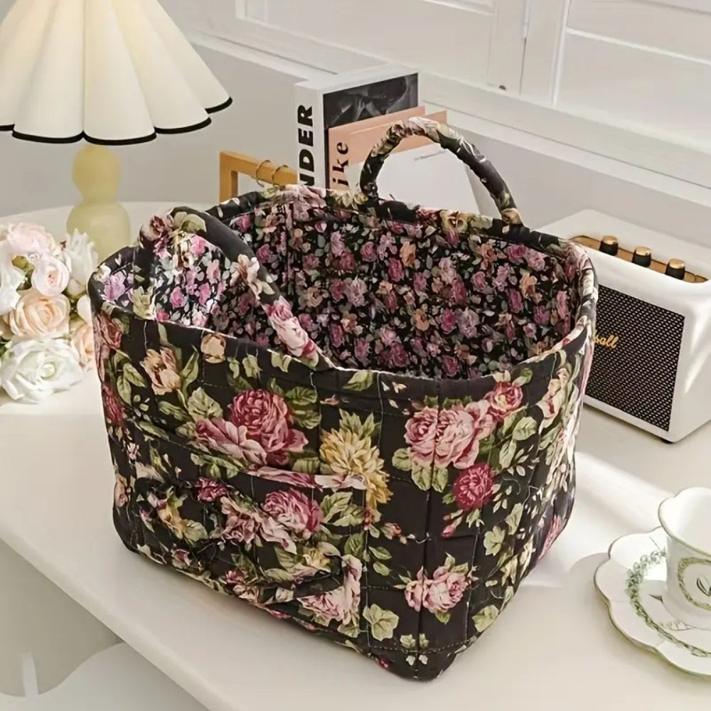 Canvas Opbergmand met Bloemenprint – Praktische Organizer voor Kleine Spullen en Schoenen