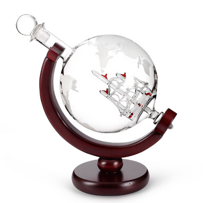 Glazen Wereldbol Karaf 250ml Goudkleurig met Zeilschip Whisky Decanteerkaraf Decoratief voor Woonkamer Kasten Dranken Opslag Geschenkidee voor Globetrotters Reizigers