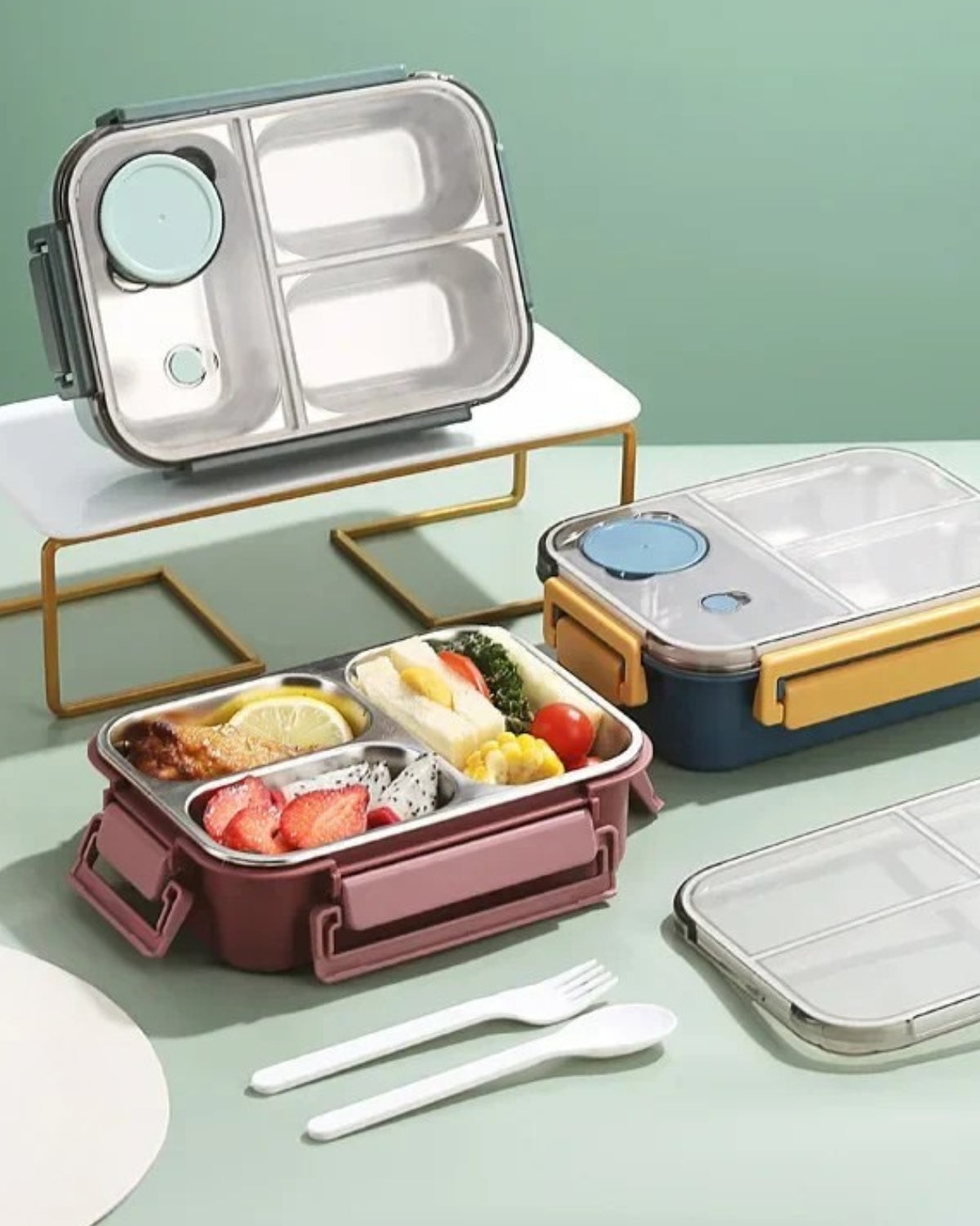 Geïsoleerde Lunchbox met Compartimenten - Warmhoudbakje voor Onderweg Groen Rood Blauw 2 of 3 Vakken - Premium Maaltijdcontainer Werk School Picknick