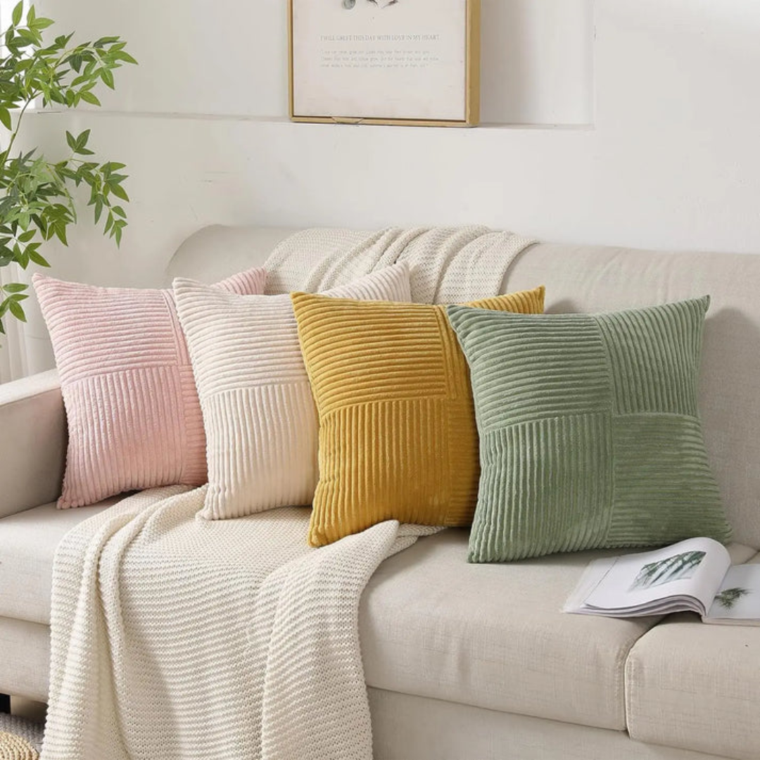 Sierkussen Pluche 45x45cm Geribbeld Met Rits Bank En Bed