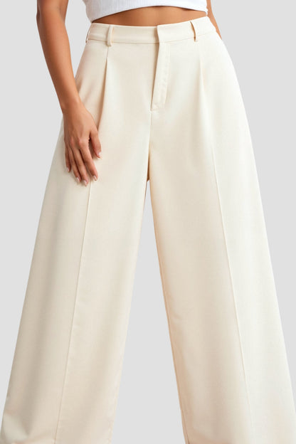 Damesbroek Zwart Wijd Model met Plooien Elegante Stijl