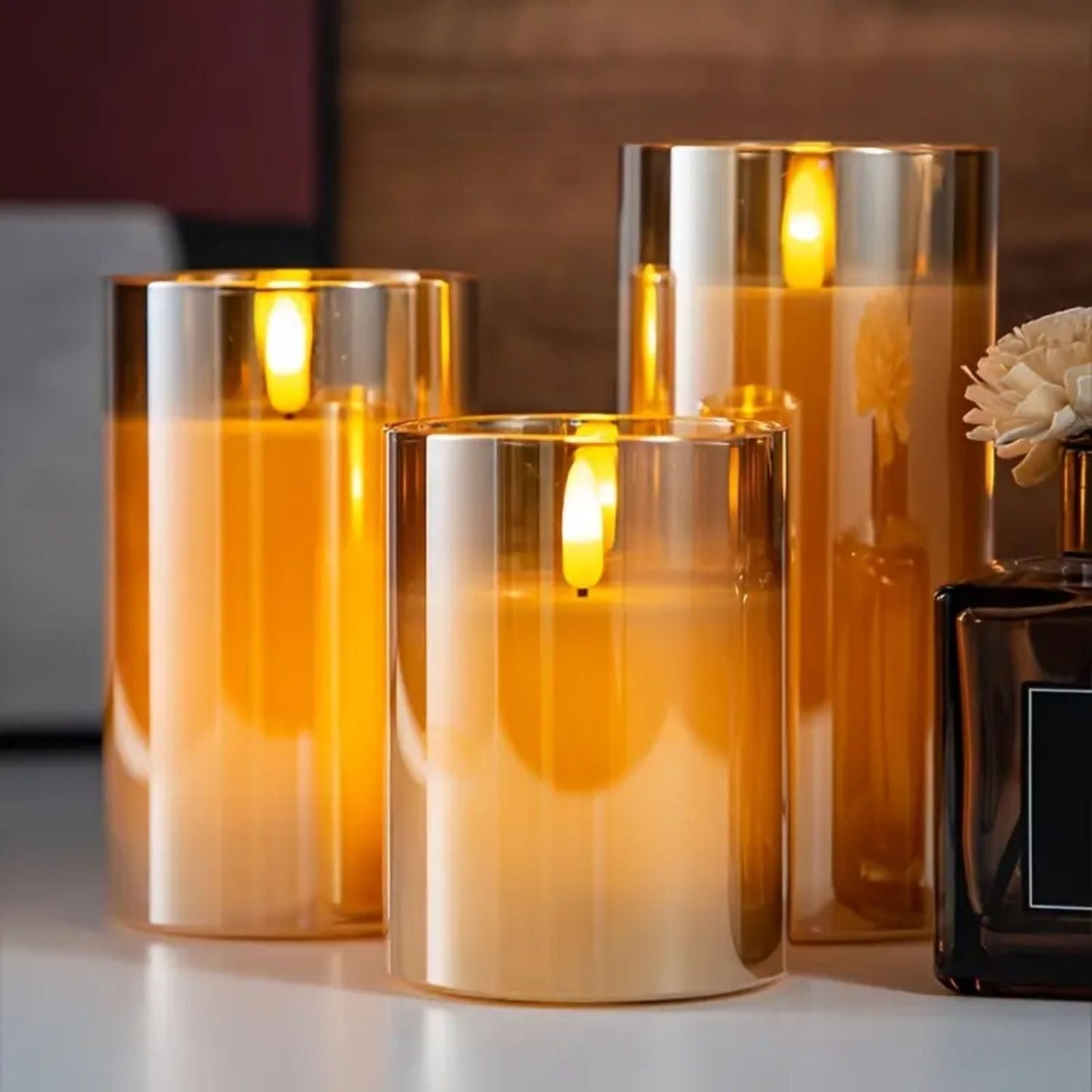 LED kaarsen met afstandsbediening glas zwart sfeer verlichting set timer modern interieur woonkamer slaapkamer decoratie realistisch vlam effect