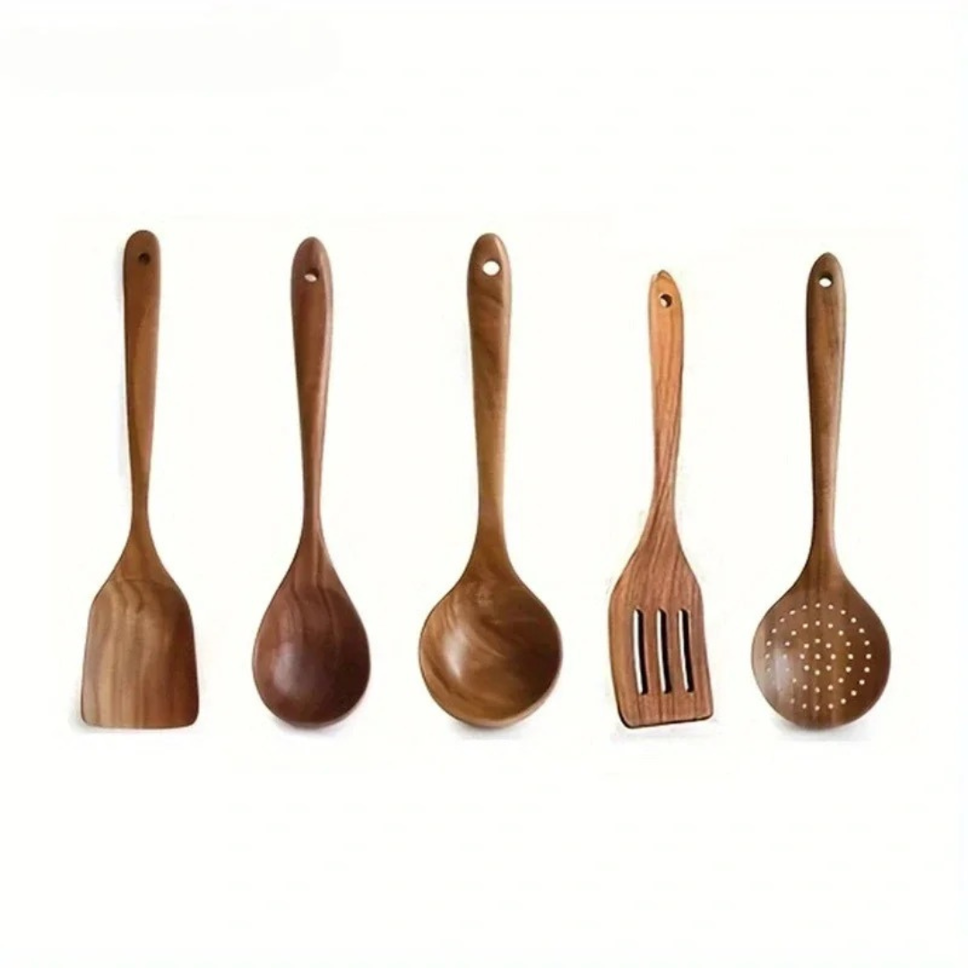 Keukengereedschap Walnouthout Naturlijk Set Spatel Lepel Kookgerei Houten Keuken Premium