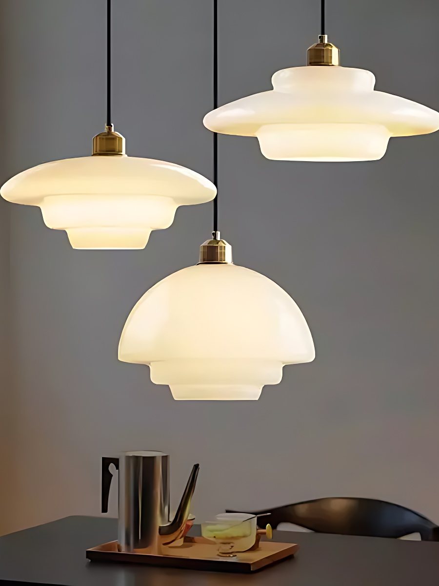Glazen Hanglamp met Gelaagd Design – Melkwit Matglas voor Eetkamer en Woonkamer