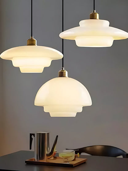 Glazen Hanglamp met Gelaagd Design – Melkwit Matglas voor Eetkamer en Woonkamer