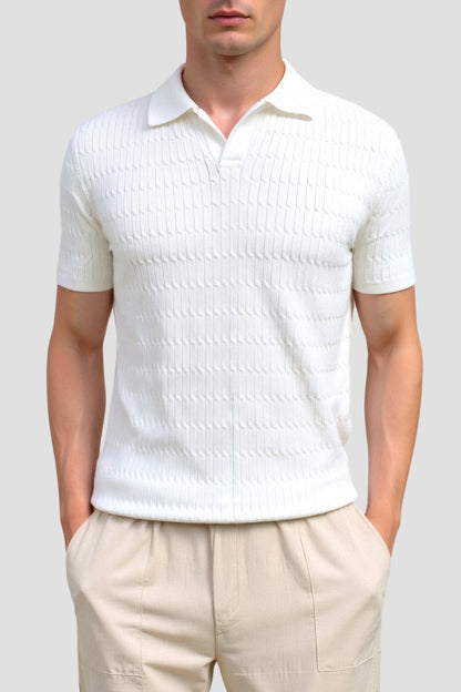 Witte Gebreide Polo Shirt met Textuur