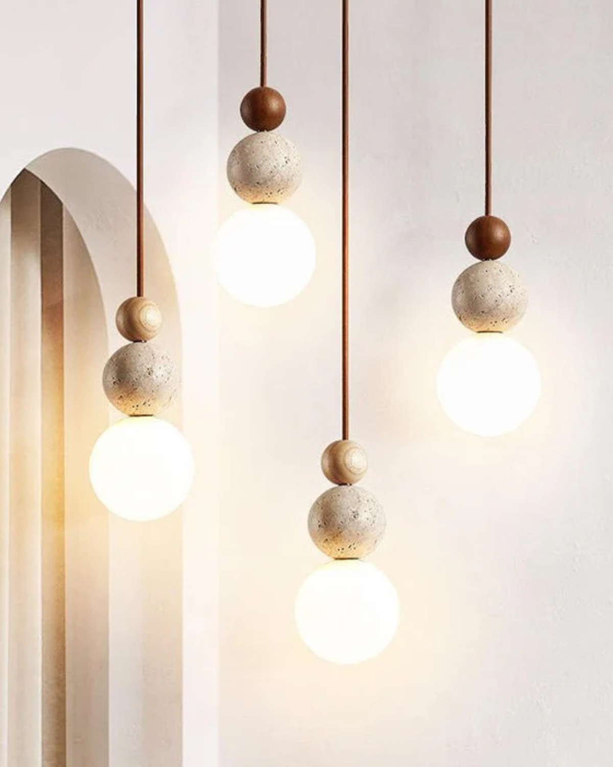 Sculptuur Hanglamp met Natuursteen en Glazen Bol – Warm Ambient Licht voor Eetkamer Woonkamer Slaapkamer – Japandi Design Hangverlichting