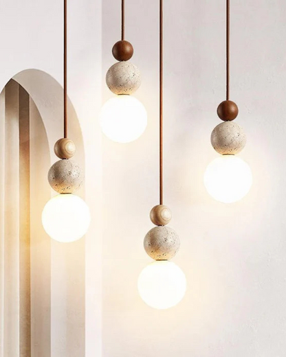 Sculptuur Hanglamp met Natuursteen en Glazen Bol – Warm Ambient Licht voor Eetkamer Woonkamer Slaapkamer – Japandi Design Hangverlichting