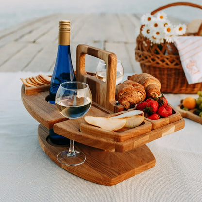 Draagbare Houten Picknicktafel met Wijnhouder & Handvat voor Buiten