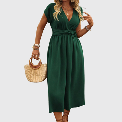 Midi Jurk Luchtige V-hals Zomerse Groene Kleur