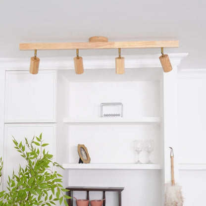 Houten Track Plafondlamp LED Houtlook Goud Verstelbare Spots Woonkamer Keuken Hal Scandinavisch Modern