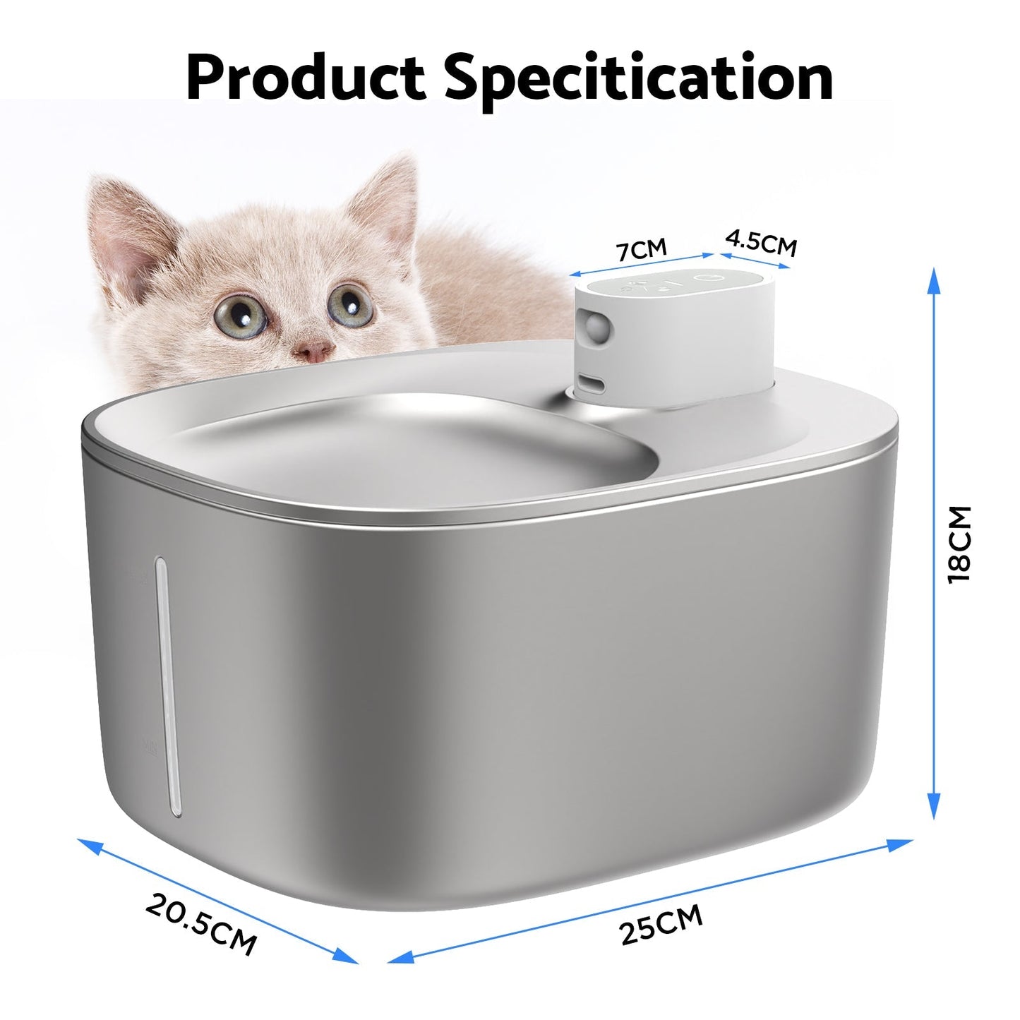 Slimme RVS Drinkfontein voor Katten en Kleine Honden 4L – Draadloos met Filter en Stil Waterpomp
