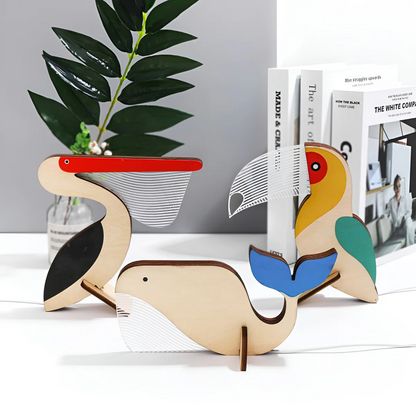 Houten Dieren Tafellamp met LED | Scandinavische Nachtlamp voor Slaapkamer & Kinderkamer
