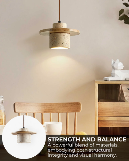 Hanglamp natuursteen travertijn met walnoot accent modern design