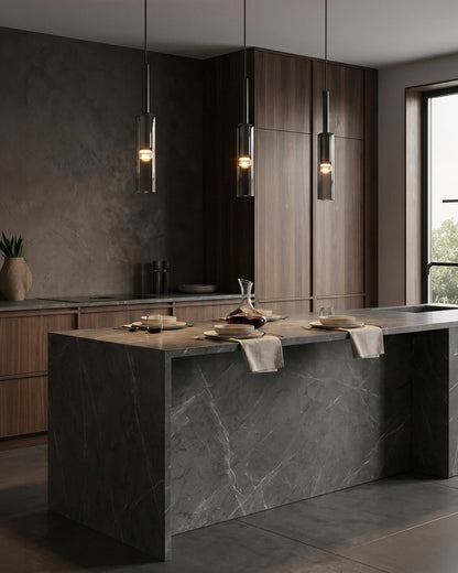 Gerookte Glazen Hanglamp met Minimalistische Metalen Structuur – Moderne Sfeerverlichting voor Eetkamer, Slaapkamer en Woonkamer