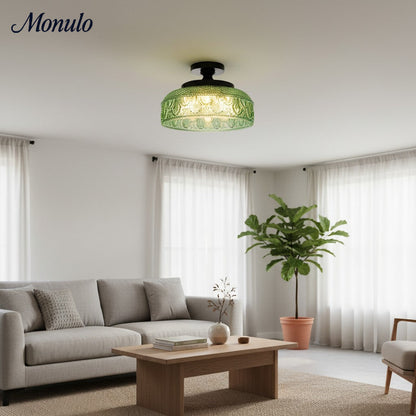 Geribbelde Glazen Plafondlamp met Metalen Armatuur – Minimalistische Verlichting voor Slaapkamer en Gang