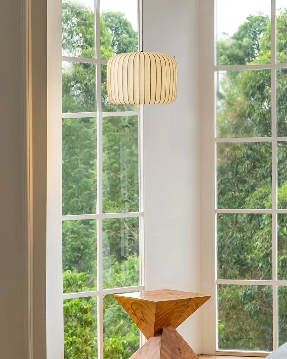 Moderne hanglamp met stoffen lampenkap – minimalistische design plafondlamp in stretchstof voor eetkamer en woonkamer