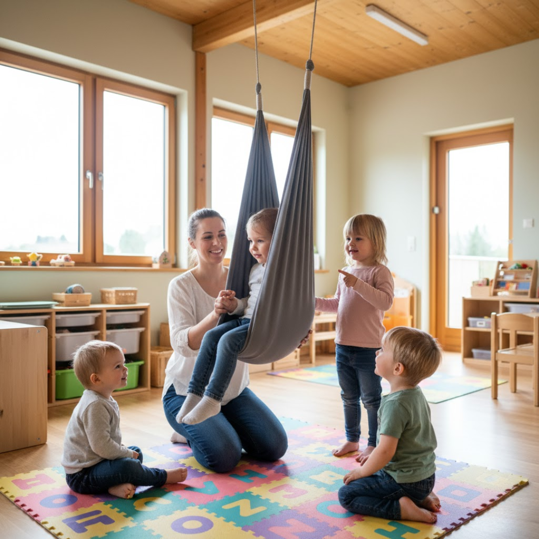 Sensorische Schommel Hangmat Kinderen Elastisch Stof Blauw Grijs Rood Paars 100x280 150x280cm