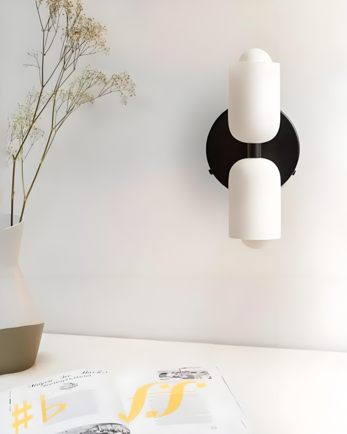 Wandlamp Dubbele Ronde Kap Zwart Frame Warm Sfeerlicht Slaapkamer Woonkamer Gang Minimalistische Wandverlichting Modern Japandi Scandinavisch Interieur