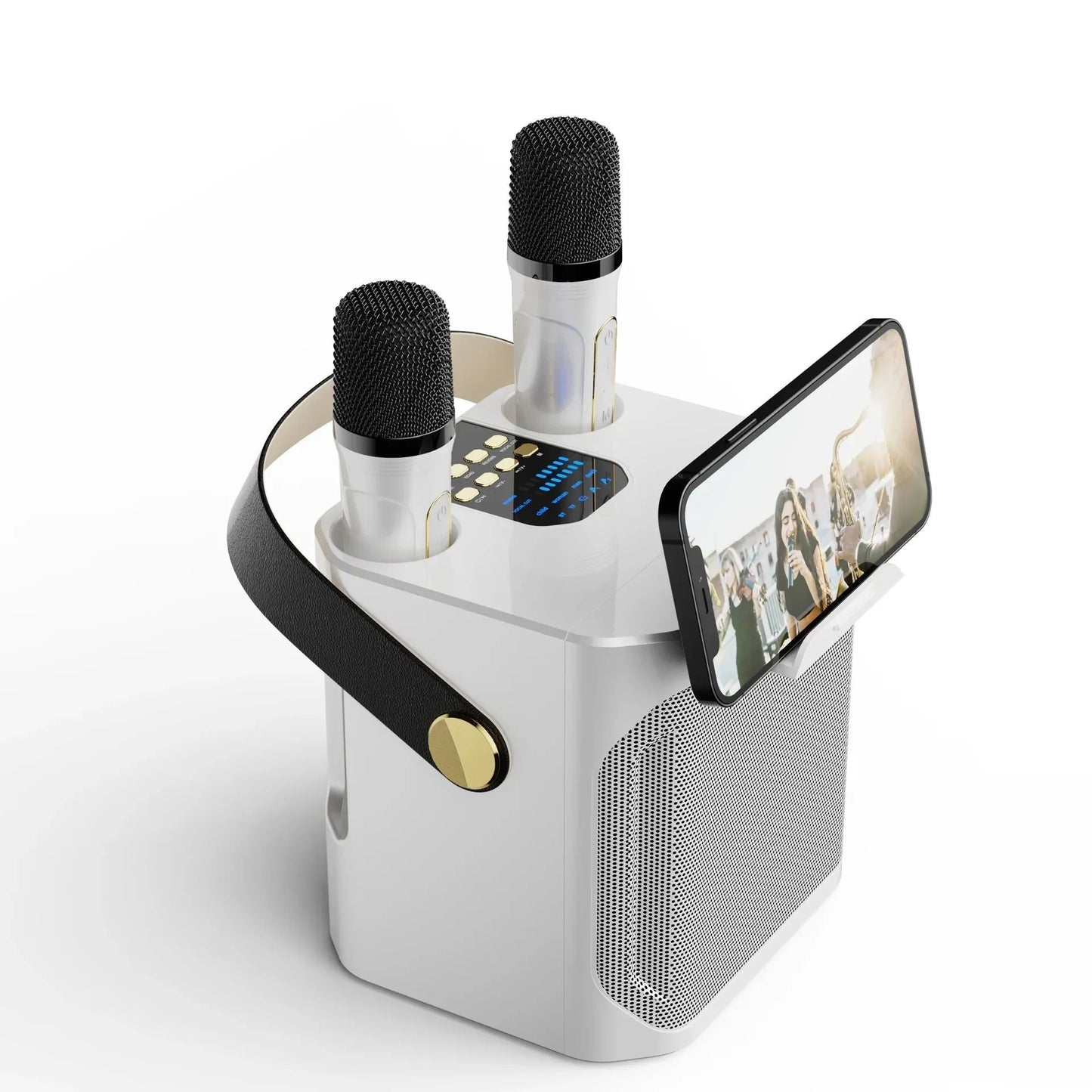Draadloze Karaoke Luidspreker met Dubbele Microfoons Zwart Wit 360° Surround Geluid 8 Uur Accu Bluetooth 5.0 Subwoofer Draagbaar Muzieksysteem voor Feesten